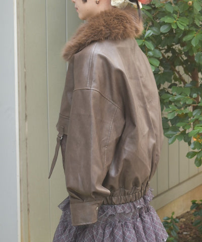 Synthetic Leather Blouson with Fur