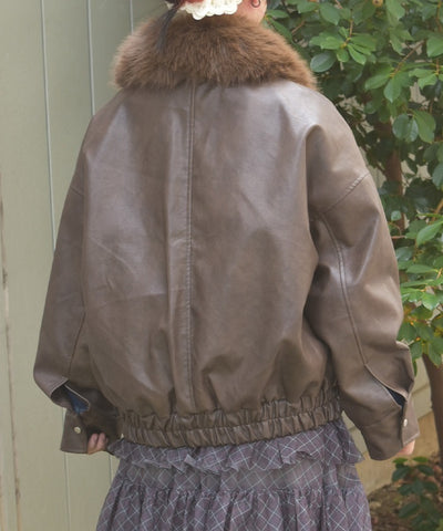 Synthetic Leather Blouson with Fur