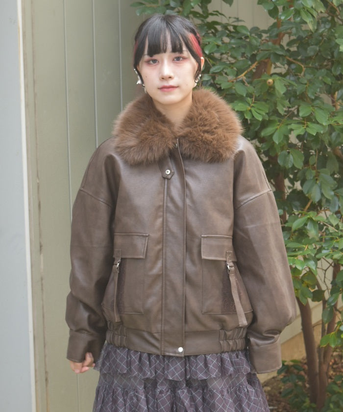 Synthetic Leather Blouson with Fur