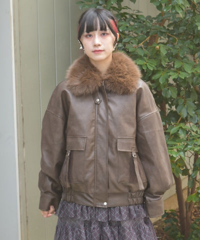 Synthetic Leather Blouson with Fur