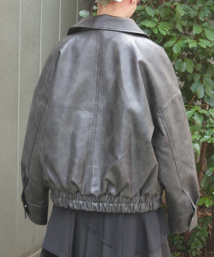 Synthetic Leather Blouson with Fur
