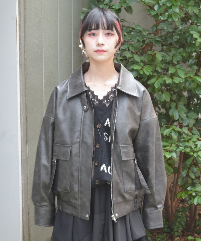 Synthetic Leather Blouson with Fur