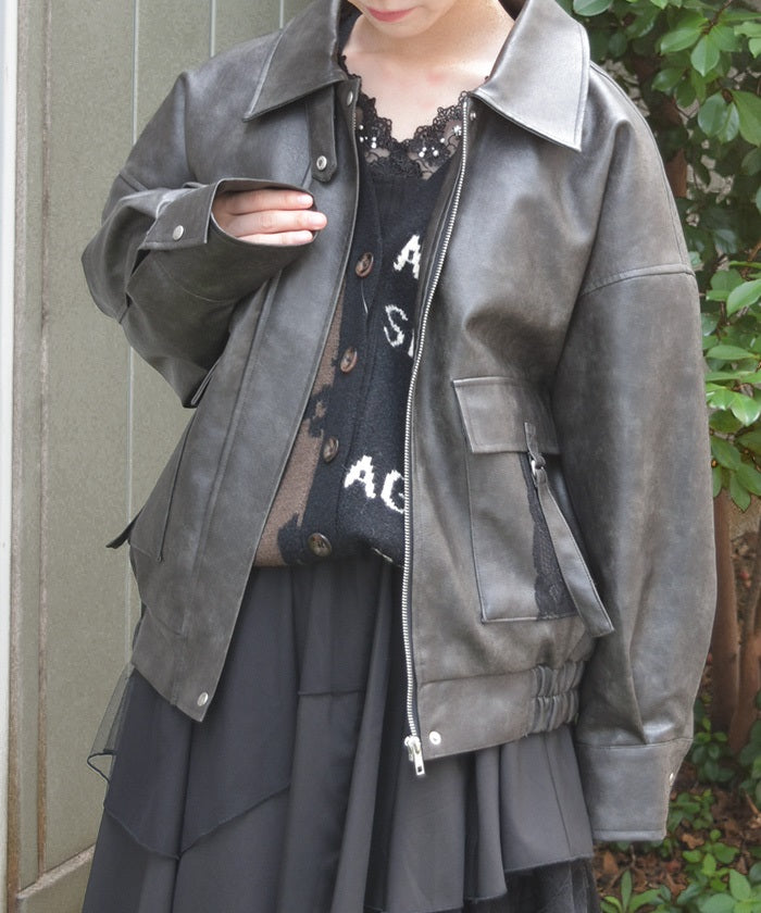 Synthetic Leather Blouson with Fur