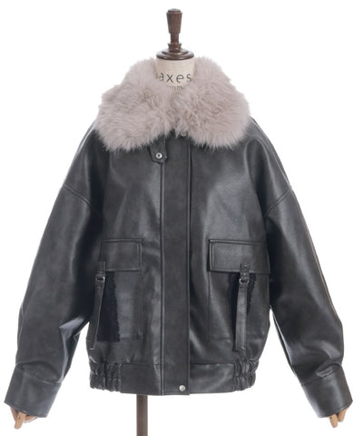 Synthetic Leather Blouson with Fur