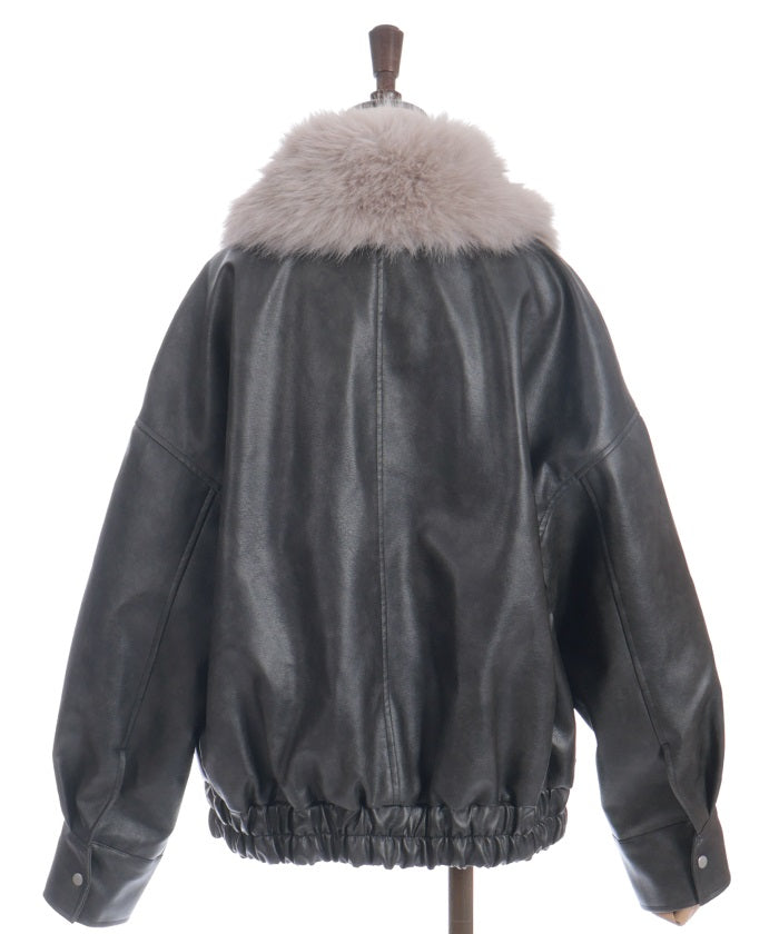 Synthetic Leather Blouson with Fur