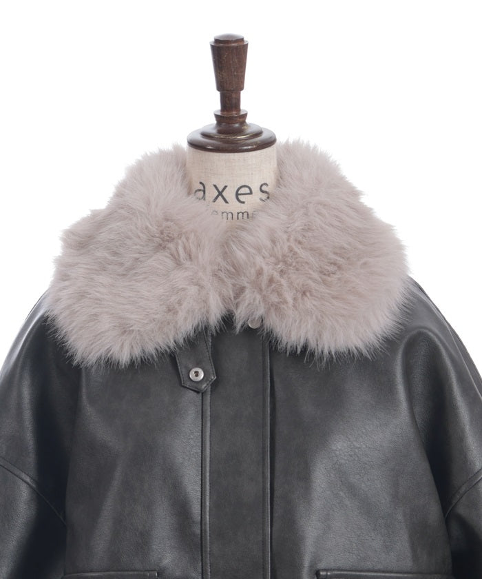 Synthetic Leather Blouson with Fur
