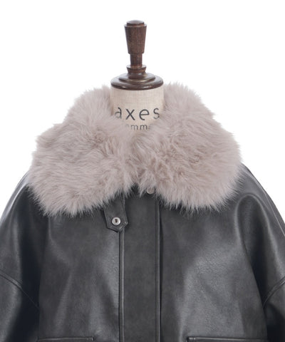 Synthetic Leather Blouson with Fur