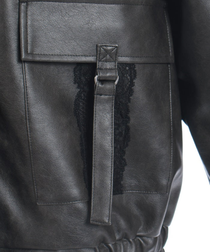 Synthetic Leather Blouson with Fur