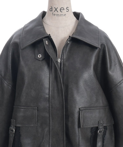 Synthetic Leather Blouson with Fur