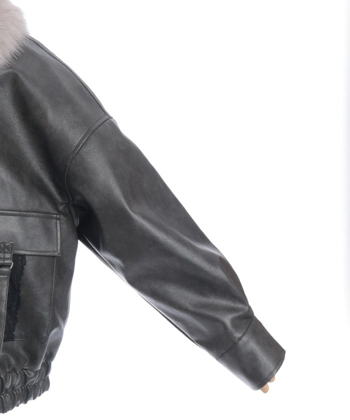 Synthetic Leather Blouson with Fur
