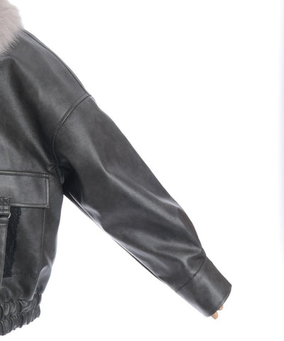 Synthetic Leather Blouson with Fur