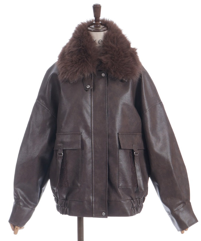 Synthetic Leather Blouson with Fur