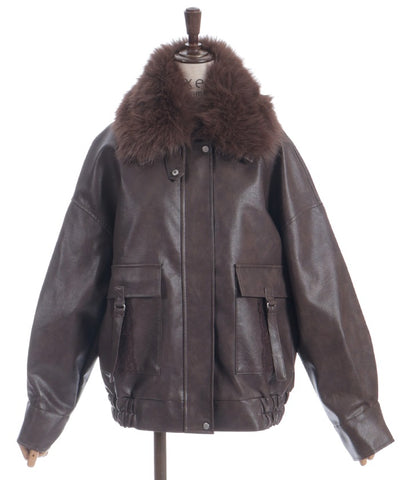 Synthetic Leather Blouson with Fur
