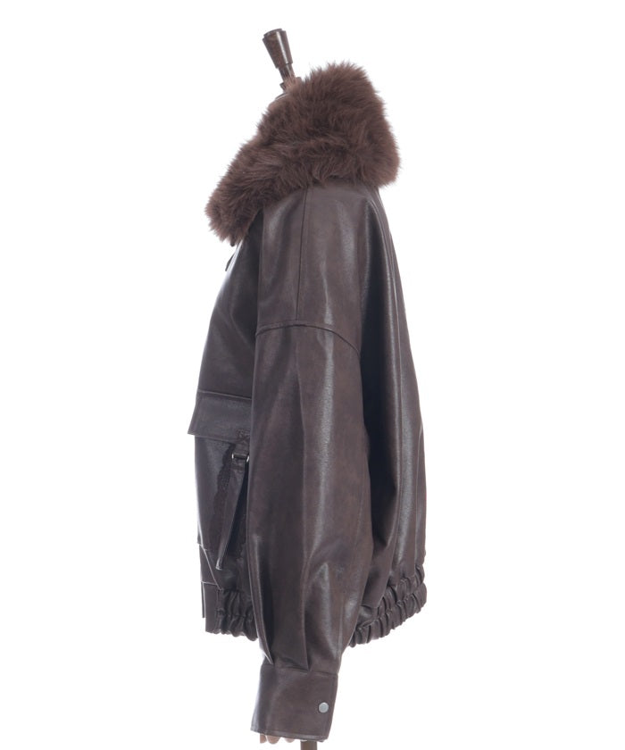 Synthetic Leather Blouson with Fur