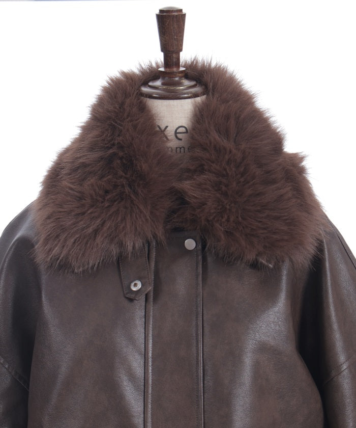 Synthetic Leather Blouson with Fur