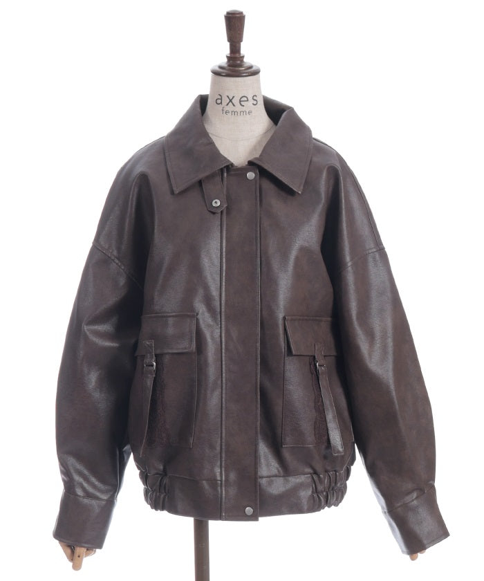 Synthetic Leather Blouson with Fur