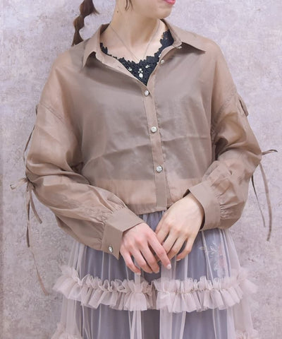 Lamé Sheer Shirt with Ribbon