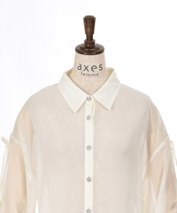 Lamé Sheer Shirt with Ribbon