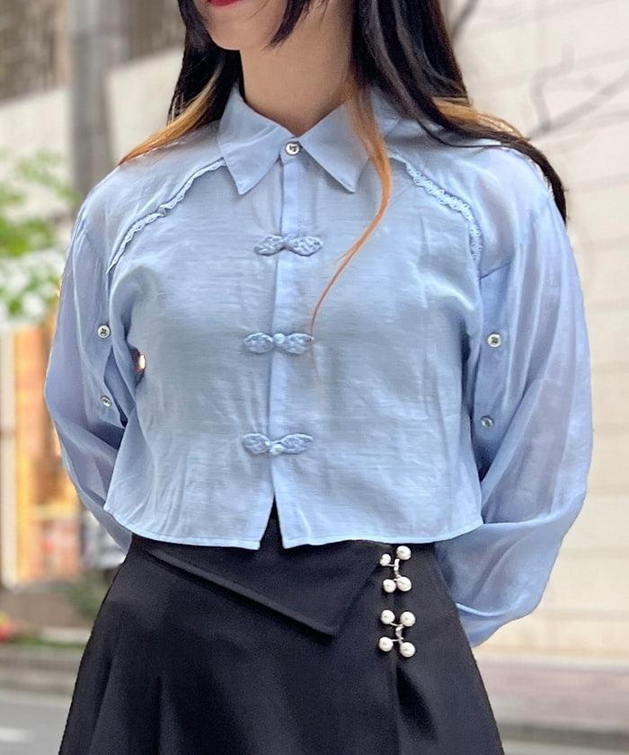 Chinese Button Sheer Shirt