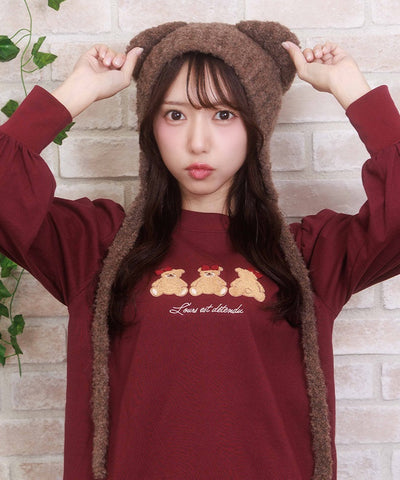 Bear Ears Knit Cap with Cords