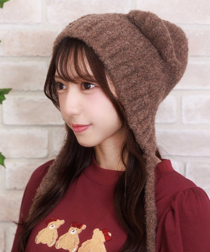Bear Ears Knit Cap with Cords