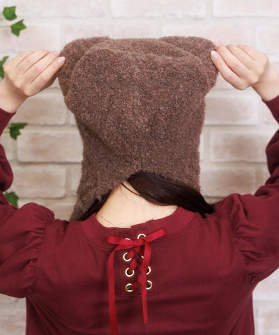 Bear Ears Knit Cap with Cords