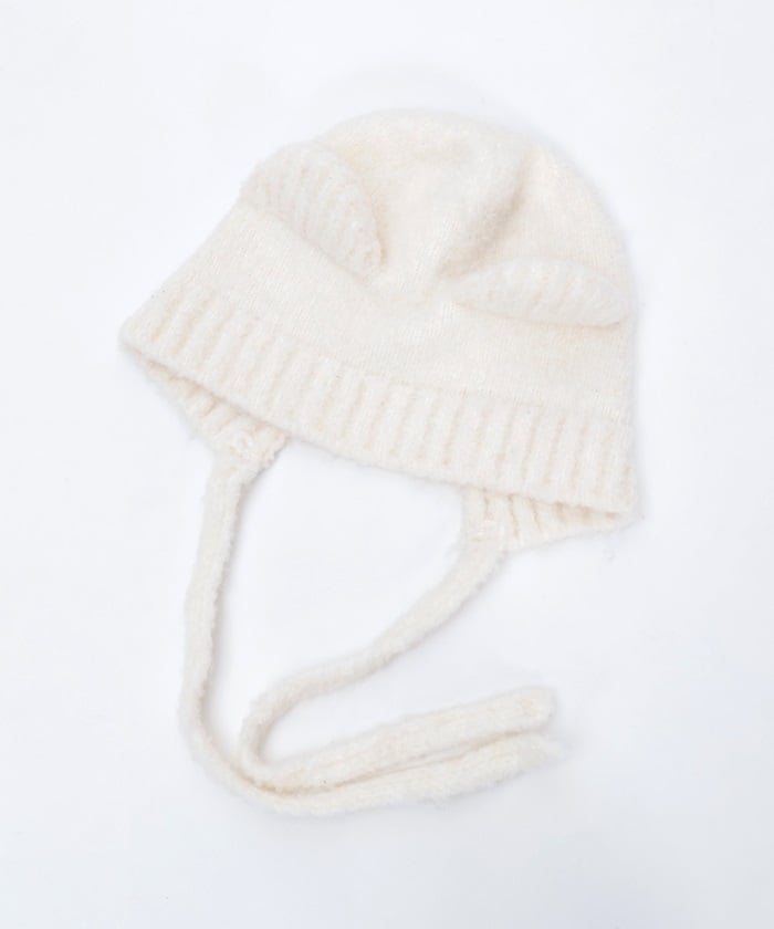 Bear Ears Knit Cap with Cords