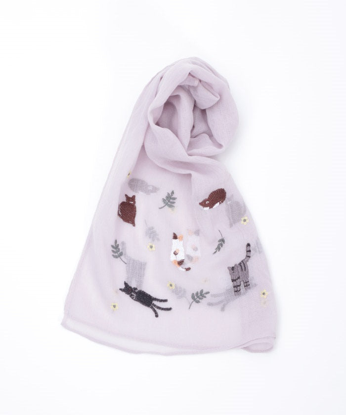 Cat & Flower Embroidery Stoll