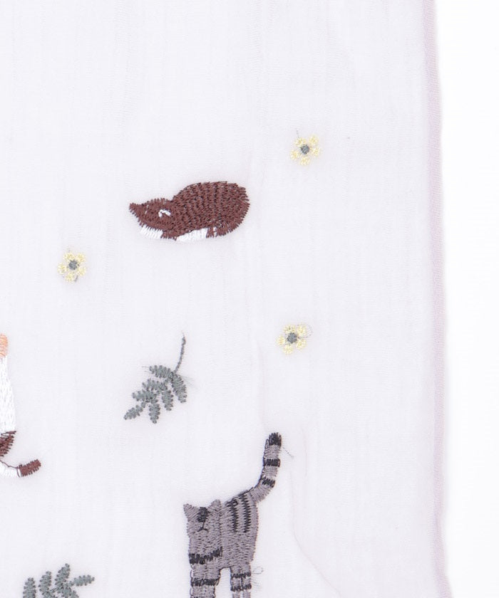 Cat & Flower Embroidery Stoll