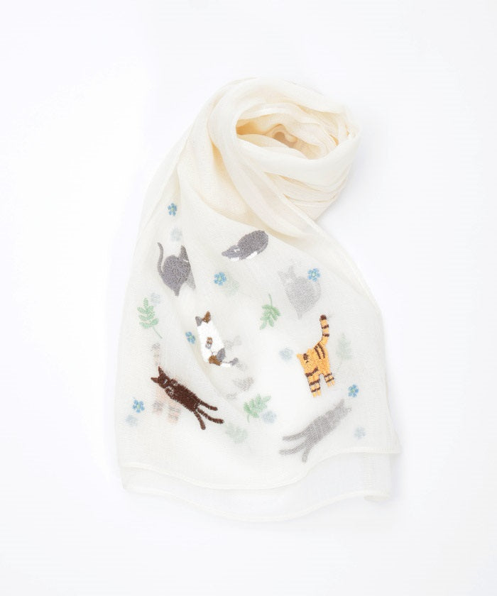 Cat & Flower Embroidery Stoll
