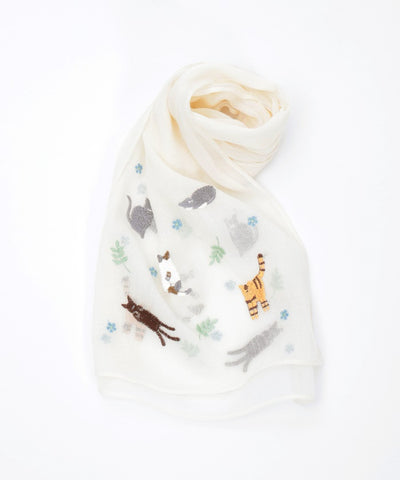 Cat & Flower Embroidery Stoll