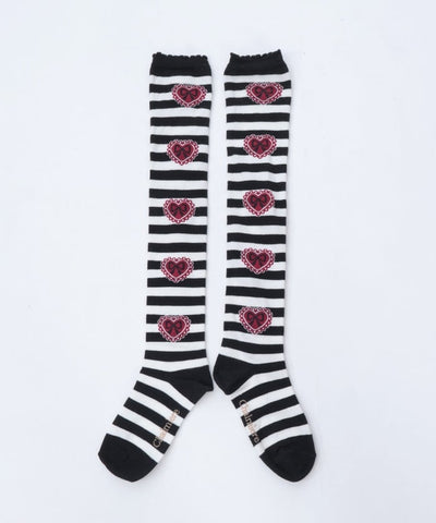 Striped Heart Over-knee Socks