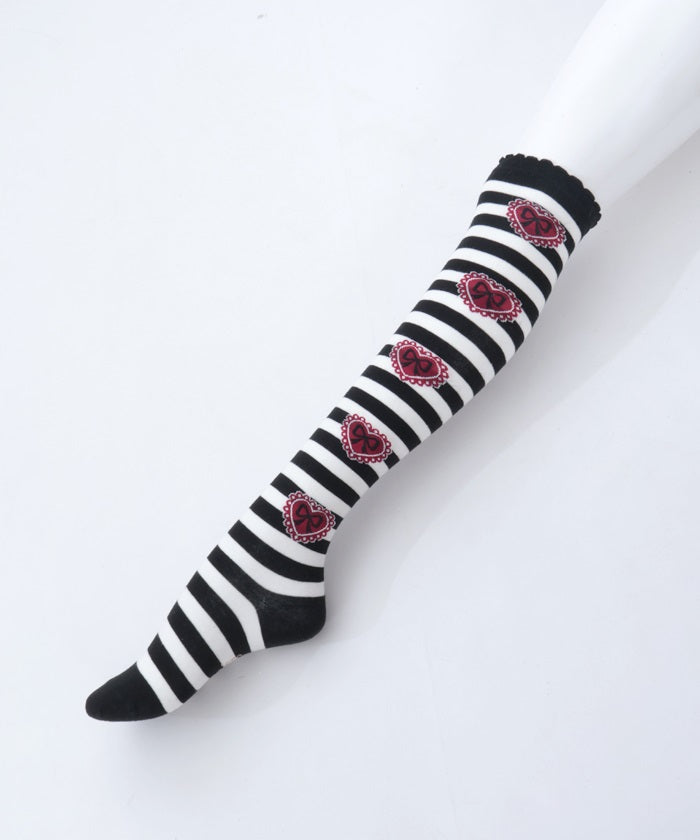 Striped Heart Over-knee Socks