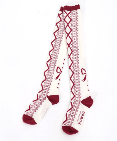 Lace-Up Pattern Over-knee Socks (Pre-order)