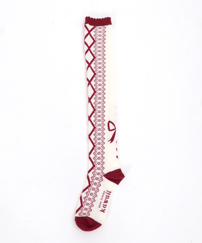 Lace-Up Pattern Over-knee Socks (Pre-order)