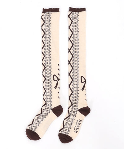 Lace-Up Pattern Over-knee Socks (Pre-order)