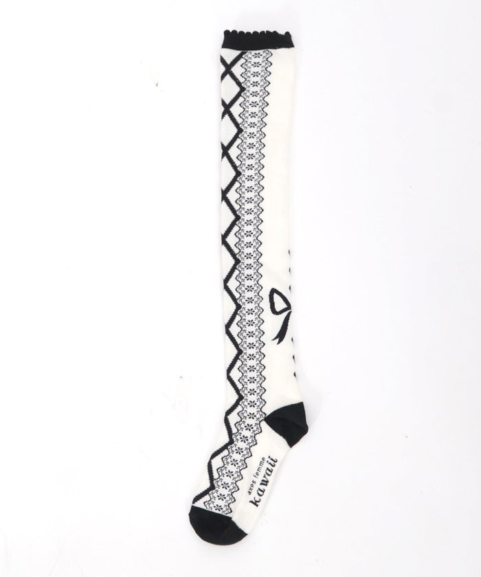 Lace-Up Pattern Over-knee Socks (Pre-order)