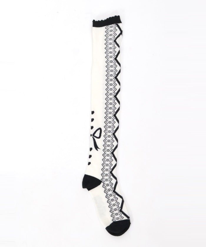 Lace-Up Pattern Over-knee Socks (Pre-order)