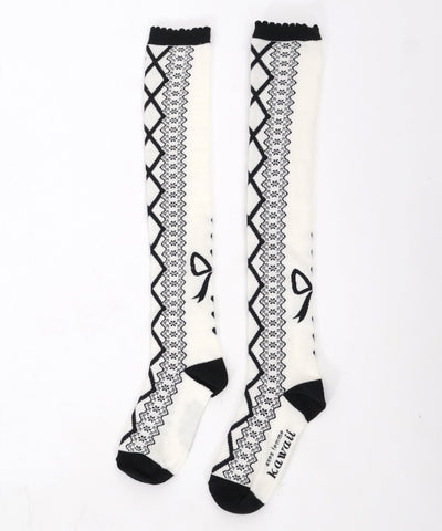 Lace-Up Pattern Over-knee Socks (Pre-order)