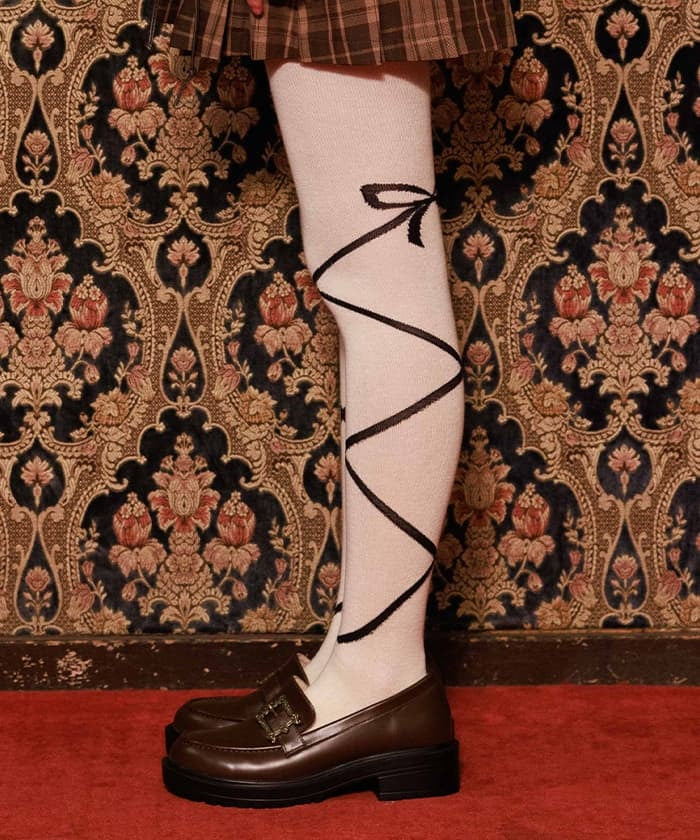 Lace-Up Ribbon Pattern Tights