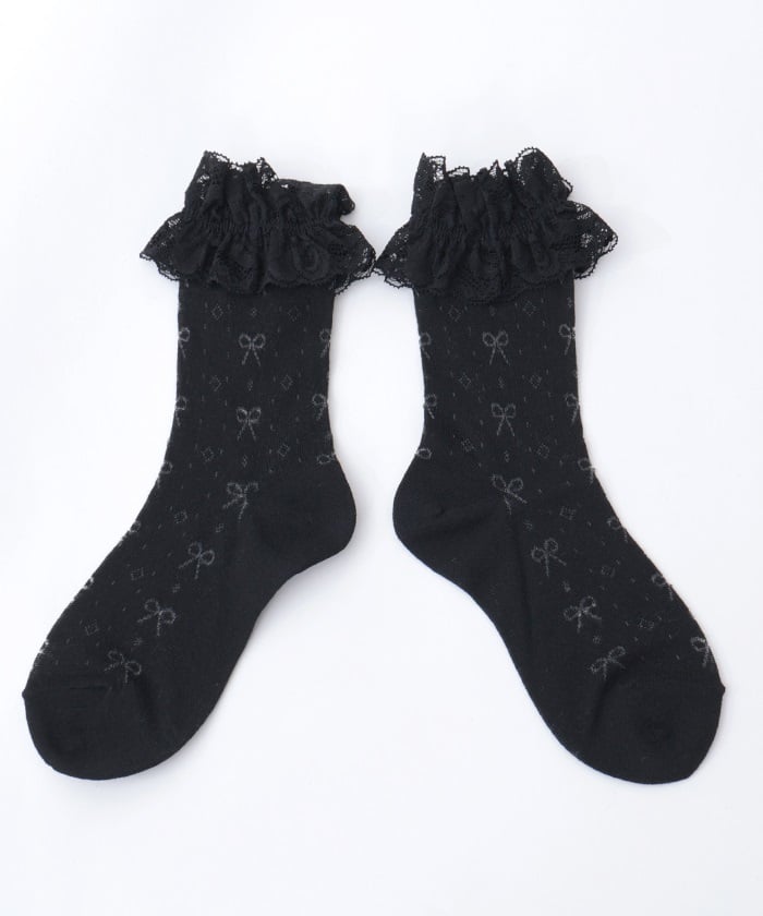 Ribbon Openwork Pattern Crew Socks