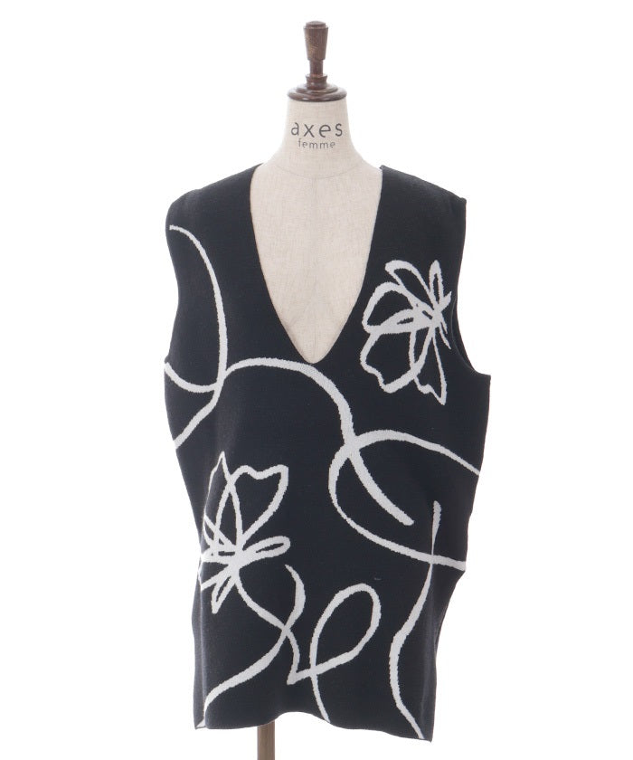 Flower Jacquard Pattern Knit Vest