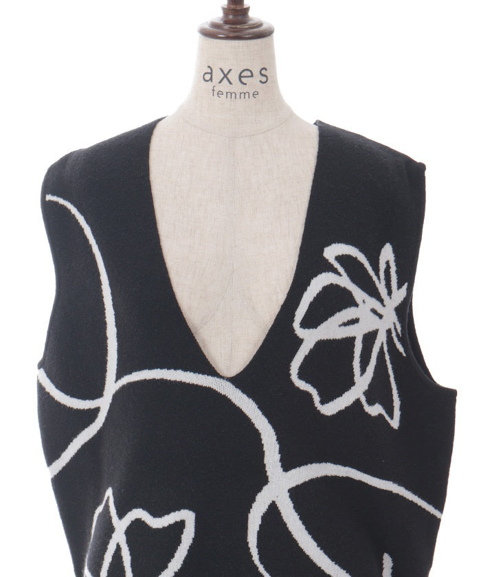 Flower Jacquard Pattern Knit Vest