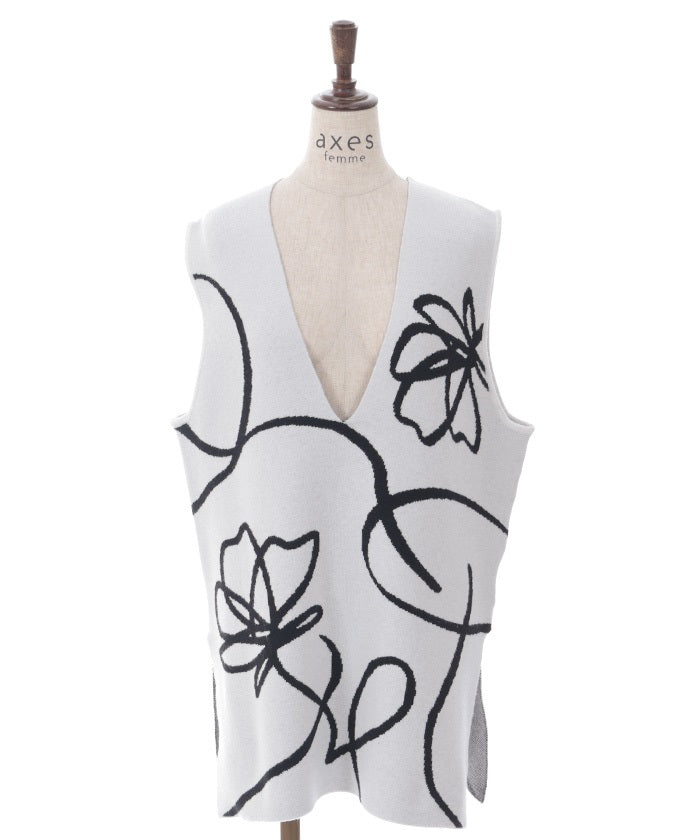 Flower Jacquard Pattern Knit Vest