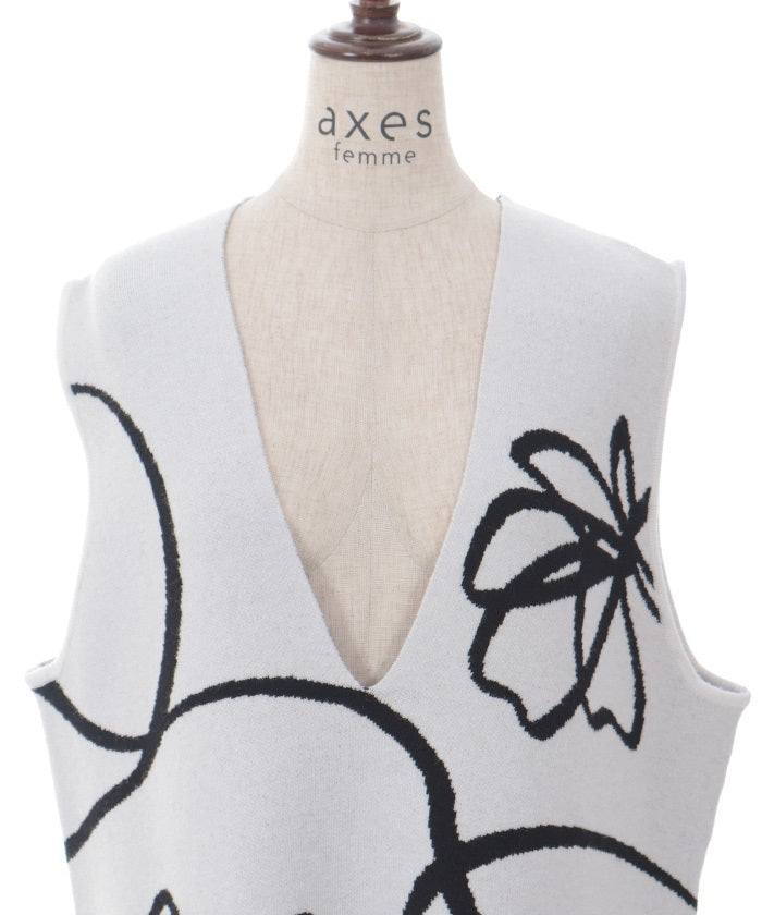 Flower Jacquard Pattern Knit Vest