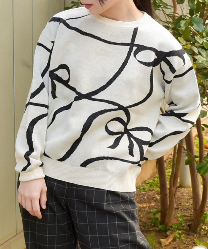 Ribbon Pattern Knit Pullover