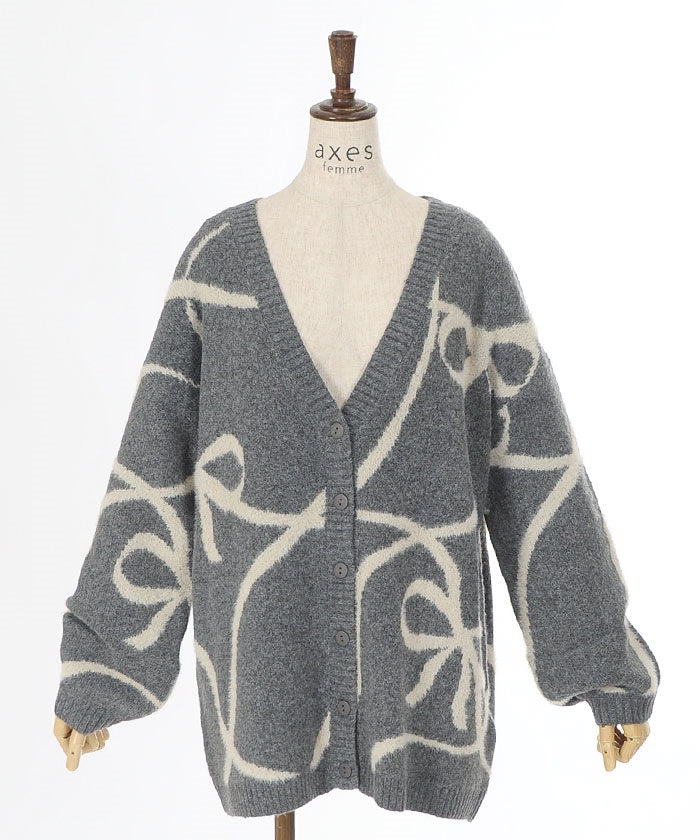 Feather Chenille Ribbon V-Neck Cardigan