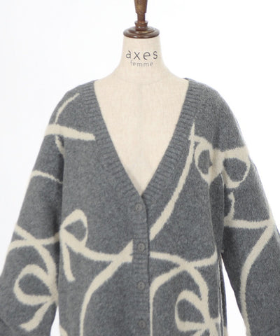 Feather Chenille Ribbon V-Neck Cardigan