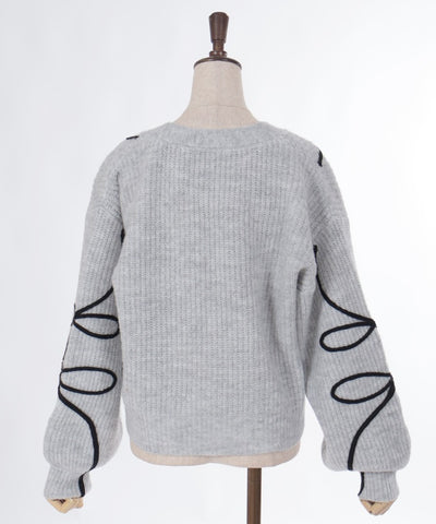 Ribbon Tape Style Embroidery Knit Cardigan