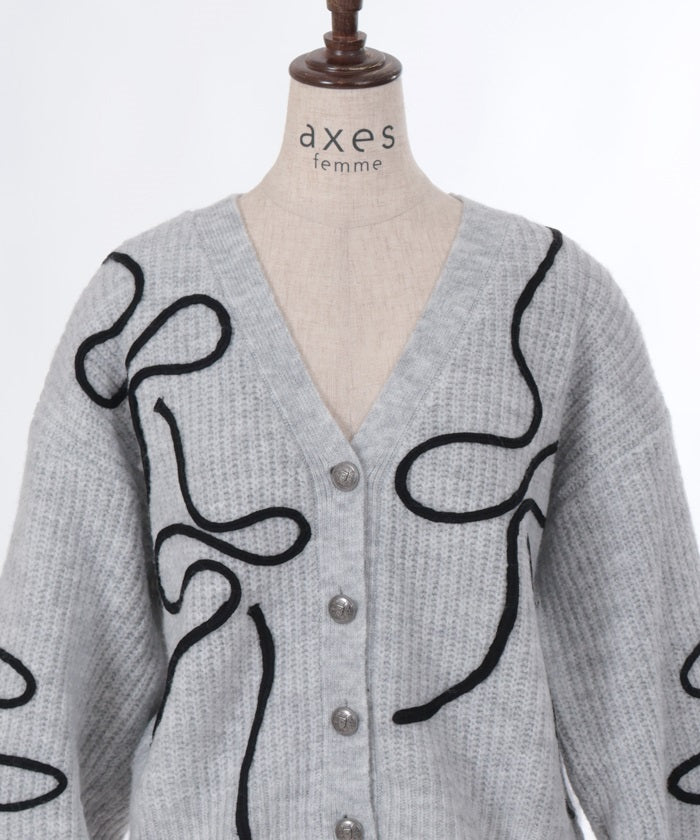 Ribbon Tape Style Embroidery Knit Cardigan